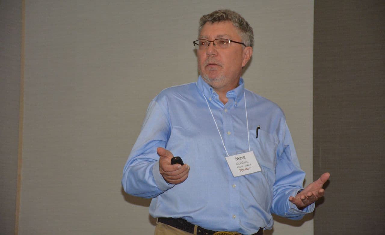 Mark Goodson speaking at an agricultural conference