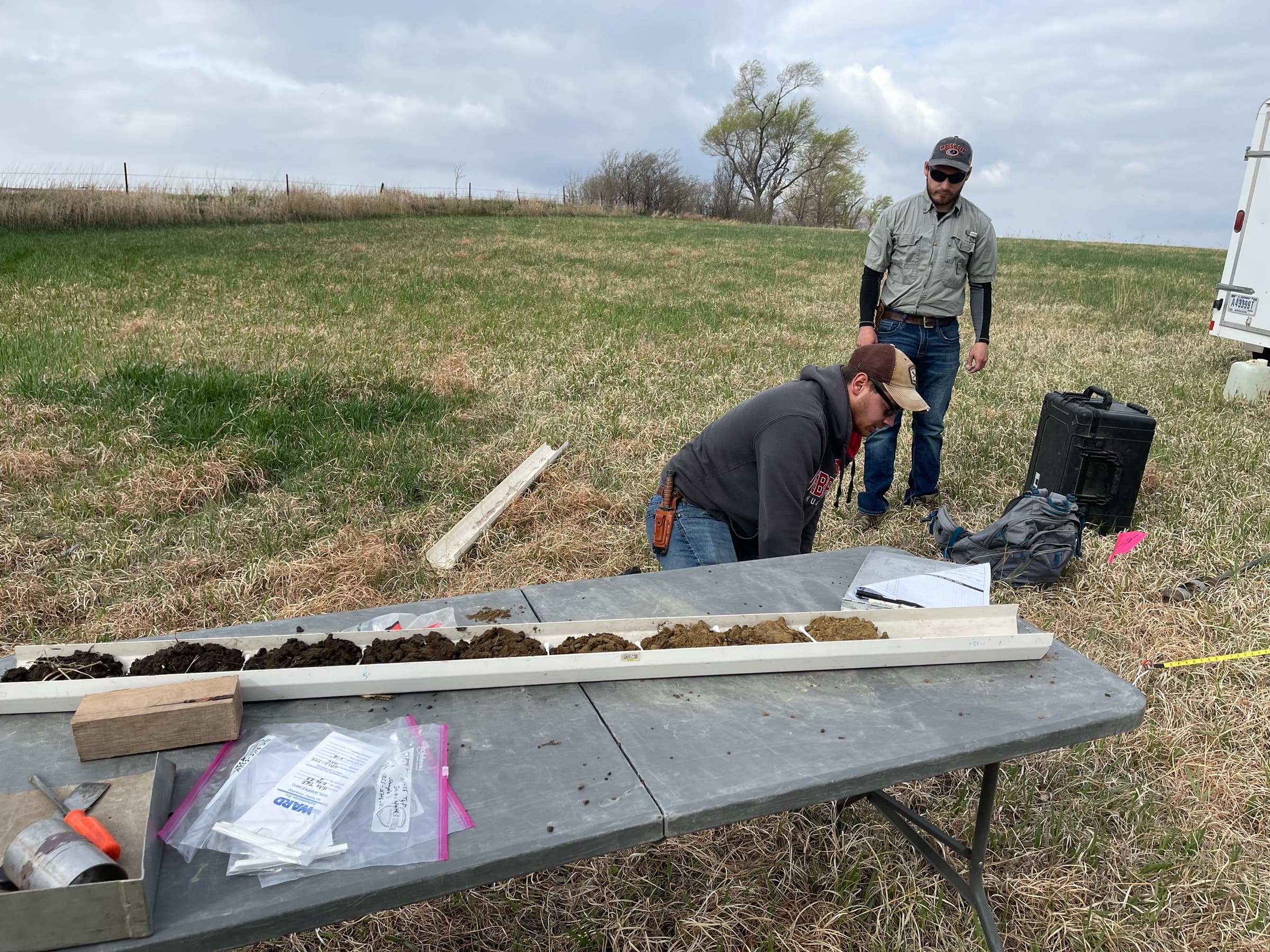 Soil samples laid out for examination during fieldwork